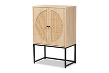 Load image into Gallery viewer, Baxton Studio Ardon Bohemian Light Brown Finished Wood and Black Metal 2-Door Storage Cabinet with Natural Rattan
