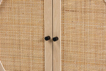Load image into Gallery viewer, Baxton Studio Ardon Bohemian Light Brown Finished Wood and Black Metal 2-Door Storage Cabinet with Natural Rattan
