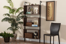 Load image into Gallery viewer, Baxton Studio Aldis Modern Industrial Walnut Brown Finished Wood and Black Metal 3-Tier Display Shelf
