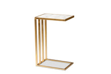 Load image into Gallery viewer, Baxton Studio Parkin Modern and Contemporary Gold Finished Metal C Shaped End Table with Marble Tabletop
