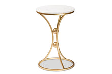 Load image into Gallery viewer, Baxton Studio Tarmon Modern and Contemporary Gold Finished Metal End Table with Marble Tabletop
