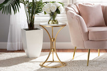 Load image into Gallery viewer, Baxton Studio Tarmon Modern and Contemporary Gold Finished Metal End Table with Marble Tabletop
