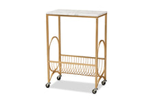 Load image into Gallery viewer, Baxton Studio Jacek Modern and Contemporary Gold Finished Metal Wine Cart with Marble Tabletop
