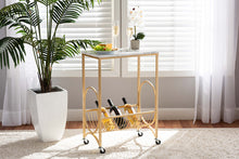 Load image into Gallery viewer, Baxton Studio Jacek Modern and Contemporary Gold Finished Metal Wine Cart with Marble Tabletop
