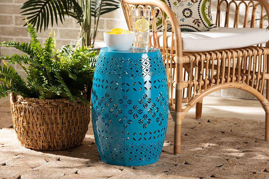 Baxton Studio Lavinia Modern and Contemporary Blue Finished Metal Outdoor Side Table