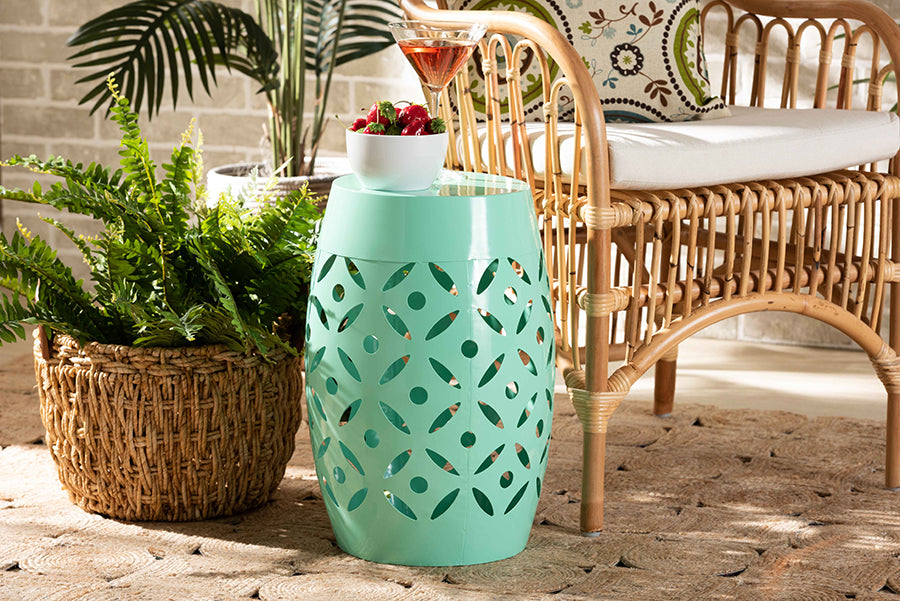 Baxton Studio Hallie Modern and Contemporary Aqua Finished Metal Outdoor Side Table