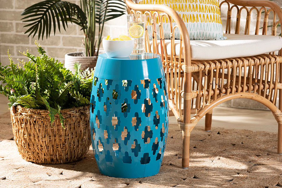 Baxton Studio Branson Modern and Contemporary Blue Finished Metal Outdoor Side Table