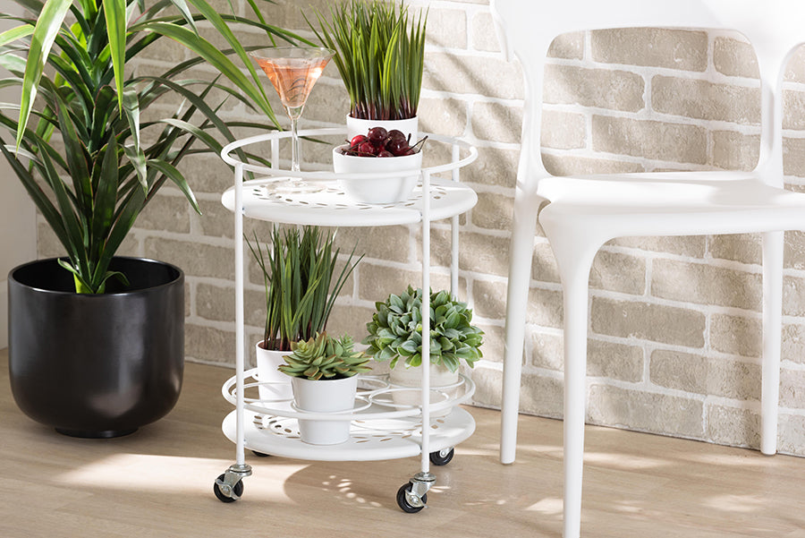Baxton Studio Dallan Modern Industrial White Metal 2-Tier Kitchen Cart