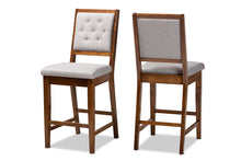 Load image into Gallery viewer, Baxton Studio Gideon Modern and Contemporary Grey Fabric Upholstered and Walnut Brown Finished Wood 2-Piece Counter Stool Set
