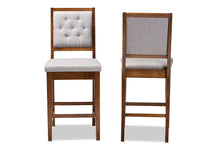 Load image into Gallery viewer, Baxton Studio Gideon Modern and Contemporary Grey Fabric Upholstered and Walnut Brown Finished Wood 2-Piece Counter Stool Set
