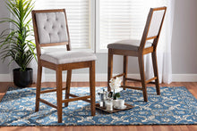 Load image into Gallery viewer, Baxton Studio Gideon Modern and Contemporary Grey Fabric Upholstered and Walnut Brown Finished Wood 2-Piece Counter Stool Set
