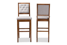 Load image into Gallery viewer, Baxton Studio Gideon Modern and Contemporary Grey Fabric Upholstered and Walnut Brown Finished Wood 2-Piece Bar Stool Set
