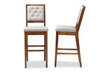Load image into Gallery viewer, Baxton Studio Gideon Modern and Contemporary Grey Fabric Upholstered and Walnut Brown Finished Wood 2-Piece Bar Stool Set
