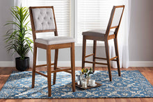 Load image into Gallery viewer, Baxton Studio Gideon Modern and Contemporary Grey Fabric Upholstered and Walnut Brown Finished Wood 2-Piece Bar Stool Set
