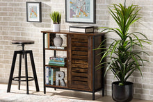 Load image into Gallery viewer, Baxton Studio Wayland Modern and Contemporary Rustic Brown Finished Wood and Black Metal 1-Door Shoe Storage Cabinet
