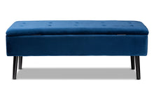 Load image into Gallery viewer, Baxton Studio Caine Modern and Contemporary Navy Blue Velvet Fabric Upholstered and Dark Brown Finished Wood Storage Bench
