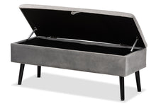 Load image into Gallery viewer, Baxton Studio Caine Modern and Contemporary Grey Velvet Fabric Upholstered and Dark Brown Finished Wood Storage Bench
