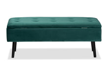 Load image into Gallery viewer, Baxton Studio Caine Modern and Contemporary Green Velvet Fabric Upholstered and Dark Brown Finished Wood Storage Bench

