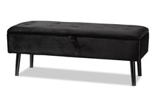 Load image into Gallery viewer, Baxton Studio Caine Modern and Contemporary Black Velvet Fabric Upholstered and Dark Brown Finished Wood Storage Bench
