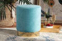 Load image into Gallery viewer, Baxton Studio Chaela Contemporary Glam and Luxe Sky Blue Velvet Fabric Upholstered and Gold Finished Metal Ottoman
