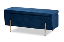 Load image into Gallery viewer, Baxton Studio Rockwell Contemporary Glam and Luxe Navy Blue Velvet Fabric Upholstered and Gold Finished Metal Storage Bench
