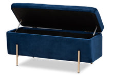 Load image into Gallery viewer, Baxton Studio Rockwell Contemporary Glam and Luxe Navy Blue Velvet Fabric Upholstered and Gold Finished Metal Storage Bench
