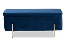 Load image into Gallery viewer, Baxton Studio Rockwell Contemporary Glam and Luxe Navy Blue Velvet Fabric Upholstered and Gold Finished Metal Storage Bench
