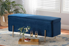 Load image into Gallery viewer, Baxton Studio Rockwell Contemporary Glam and Luxe Navy Blue Velvet Fabric Upholstered and Gold Finished Metal Storage Bench
