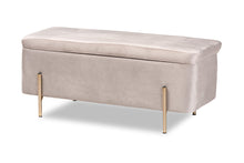 Load image into Gallery viewer, Baxton Studio Rockwell Contemporary Glam and Luxe Grey Velvet Fabric Upholstered and Gold Finished Metal Storage Bench
