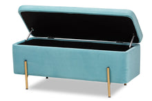 Load image into Gallery viewer, Baxton Studio Rockwell Contemporary Glam and Luxe Sky Blue Velvet Fabric Upholstered and Gold Finished Metal Storage Bench
