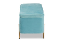 Load image into Gallery viewer, Baxton Studio Rockwell Contemporary Glam and Luxe Sky Blue Velvet Fabric Upholstered and Gold Finished Metal Storage Bench
