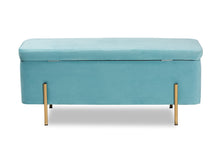 Load image into Gallery viewer, Baxton Studio Rockwell Contemporary Glam and Luxe Sky Blue Velvet Fabric Upholstered and Gold Finished Metal Storage Bench
