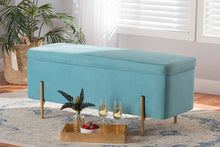 Load image into Gallery viewer, Baxton Studio Rockwell Contemporary Glam and Luxe Sky Blue Velvet Fabric Upholstered and Gold Finished Metal Storage Bench
