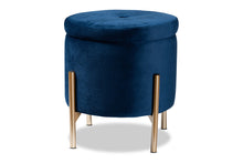 Load image into Gallery viewer, Baxton Studio Malina Contemporary Glam and Luxe Navy Blue Velvet Fabric Upholstered and Gold Finished Metal Storage Ottoman
