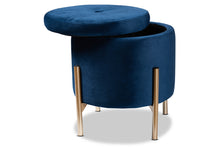 Load image into Gallery viewer, Baxton Studio Malina Contemporary Glam and Luxe Navy Blue Velvet Fabric Upholstered and Gold Finished Metal Storage Ottoman
