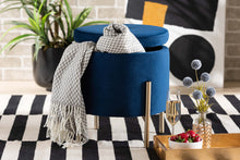 Load image into Gallery viewer, Baxton Studio Malina Contemporary Glam and Luxe Navy Blue Velvet Fabric Upholstered and Gold Finished Metal Storage Ottoman

