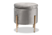 Load image into Gallery viewer, Baxton Studio Malina Contemporary Glam and Luxe Grey Velvet Fabric Upholstered and Gold Finished Metal Storage Ottoman
