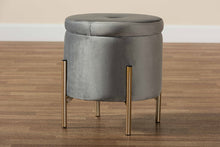 Load image into Gallery viewer, Baxton Studio Malina Contemporary Glam and Luxe Grey Velvet Fabric Upholstered and Gold Finished Metal Storage Ottoman
