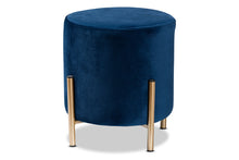 Load image into Gallery viewer, Baxton Studio Thurman Contemporary Glam and Luxe Navy Blue Velvet Fabric Upholstered and Gold Finished Metal Ottoman

