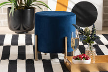 Load image into Gallery viewer, Baxton Studio Thurman Contemporary Glam and Luxe Navy Blue Velvet Fabric Upholstered and Gold Finished Metal Ottoman
