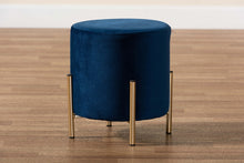 Load image into Gallery viewer, Baxton Studio Thurman Contemporary Glam and Luxe Navy Blue Velvet Fabric Upholstered and Gold Finished Metal Ottoman
