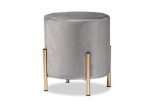 Load image into Gallery viewer, Baxton Studio Thurman Contemporary Glam and Luxe Grey Velvet Fabric Upholstered and Gold Finished Metal Ottoman
