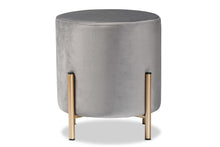 Load image into Gallery viewer, Baxton Studio Thurman Contemporary Glam and Luxe Grey Velvet Fabric Upholstered and Gold Finished Metal Ottoman
