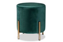 Load image into Gallery viewer, Baxton Studio Thurman Contemporary Glam and Luxe Green Velvet Fabric Upholstered and Gold Finished Metal Ottoman
