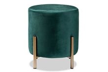 Load image into Gallery viewer, Baxton Studio Thurman Contemporary Glam and Luxe Green Velvet Fabric Upholstered and Gold Finished Metal Ottoman
