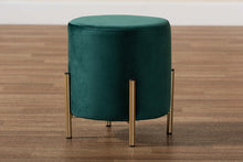 Load image into Gallery viewer, Baxton Studio Thurman Contemporary Glam and Luxe Green Velvet Fabric Upholstered and Gold Finished Metal Ottoman
