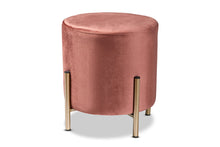 Load image into Gallery viewer, Baxton Studio Thurman Contemporary Glam and Luxe Pink Velvet Fabric Upholstered and Gold Finished Metal Ottoman
