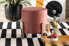 Load image into Gallery viewer, Baxton Studio Thurman Contemporary Glam and Luxe Pink Velvet Fabric Upholstered and Gold Finished Metal Ottoman
