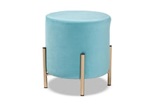 Load image into Gallery viewer, Baxton Studio Thurman Contemporary Glam and Luxe Sky Blue Velvet Fabric Upholstered and Gold Finished Metal Ottoman
