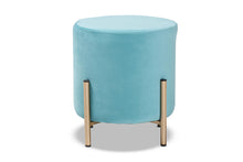 Load image into Gallery viewer, Baxton Studio Thurman Contemporary Glam and Luxe Sky Blue Velvet Fabric Upholstered and Gold Finished Metal Ottoman

